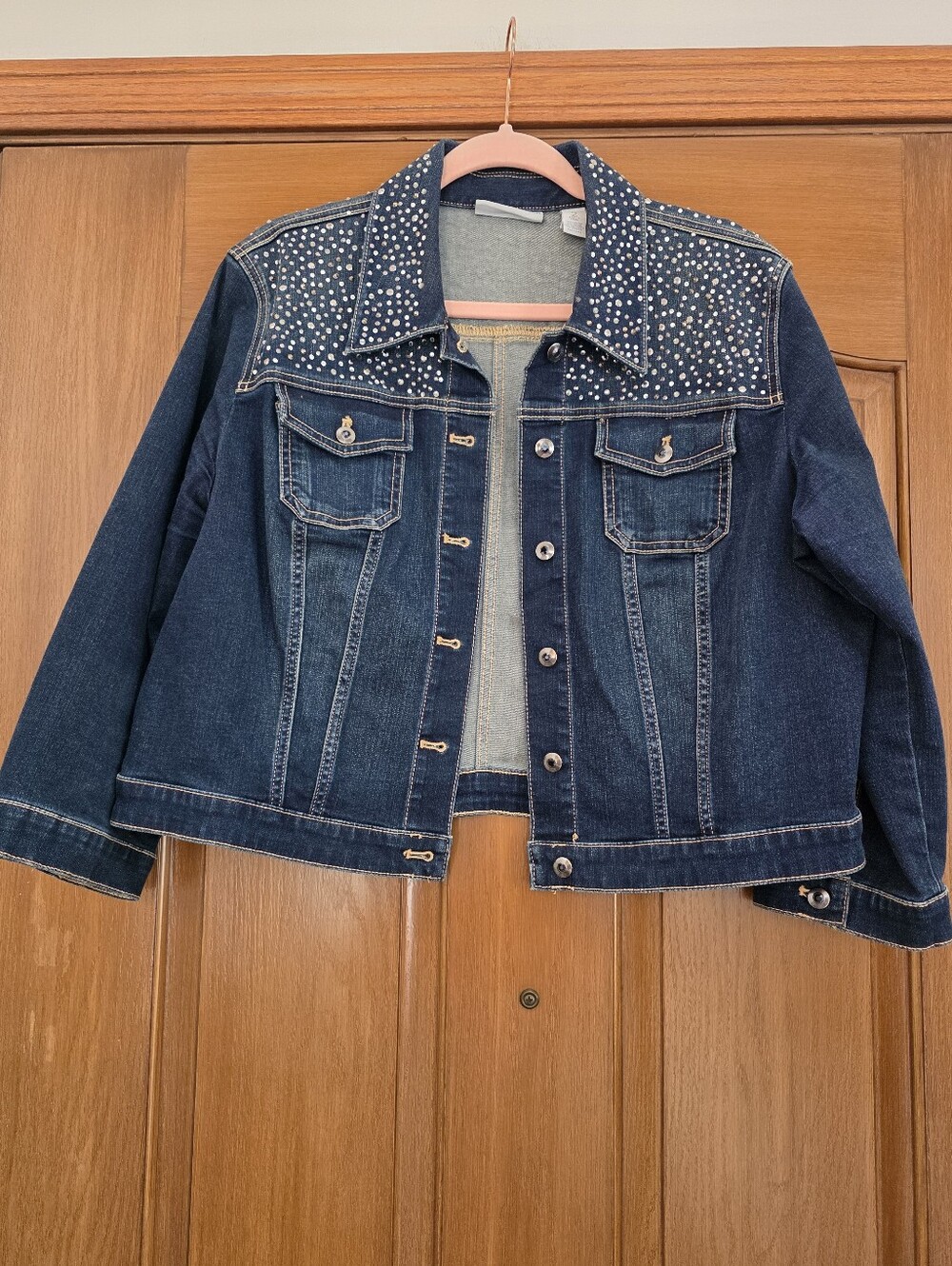 Embellished Dark Blue Denim Jacket